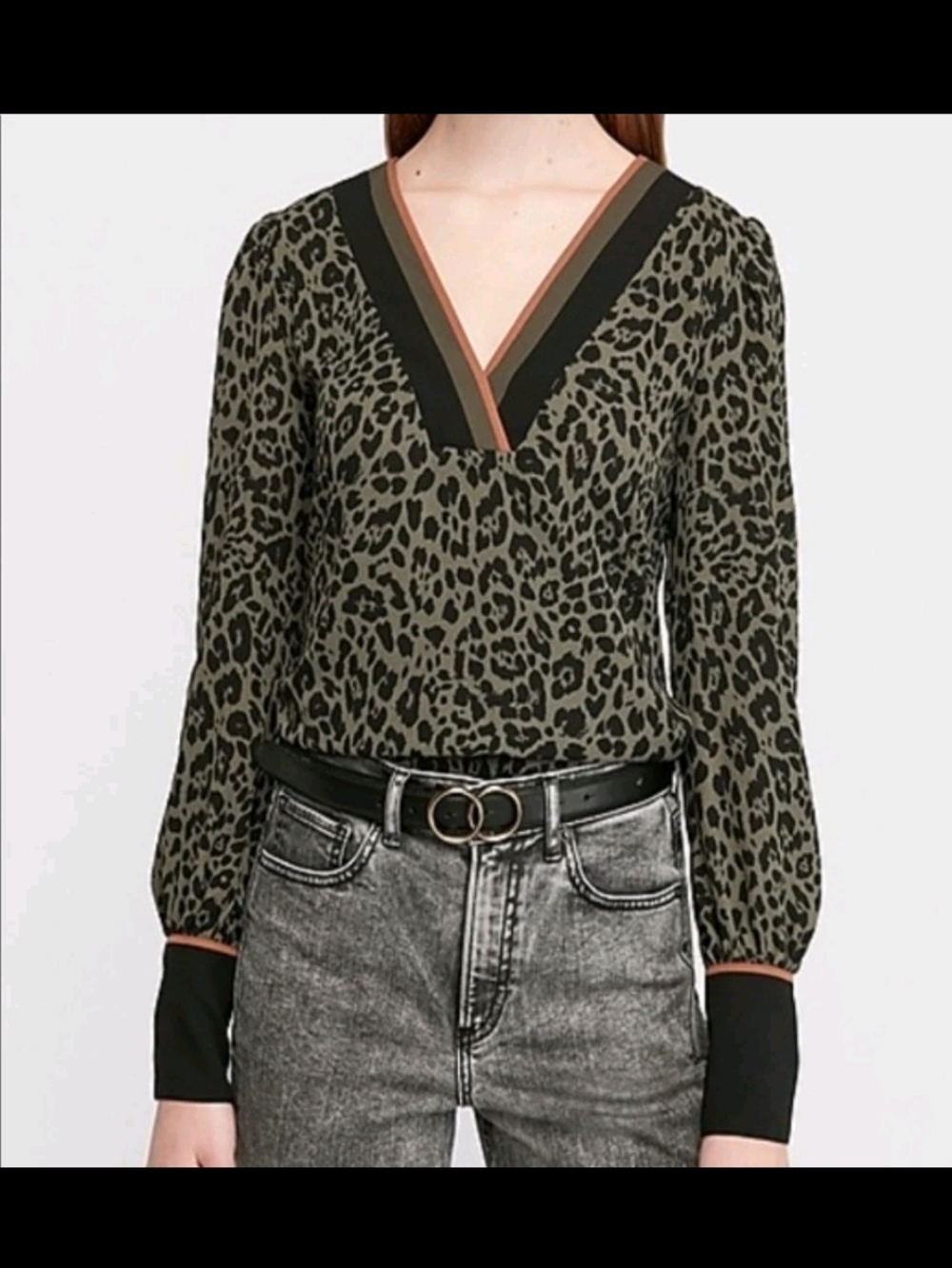 Express Womens Leopard Print V-neck Color Block Sheer Blouse Size Small NWT7